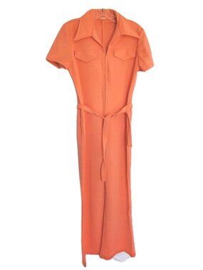 VTG 70s Creamsicle Orange Jumpsuit Short Sleeve Wide Leg Flare Disco Sz S/M